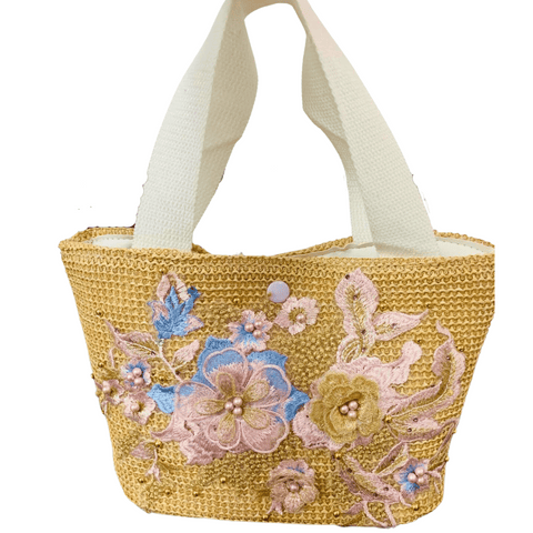 Beaded Floral Embroidered Woven Handbag