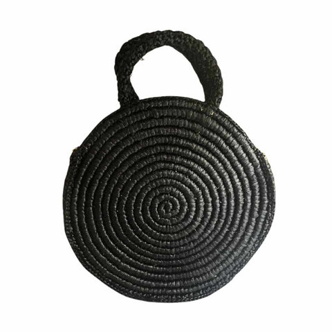 Round Black Native Handbag (with Detachable Strap)