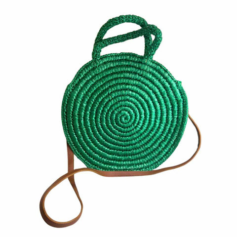 Round Green Native Handbag (with Detachable Strap)